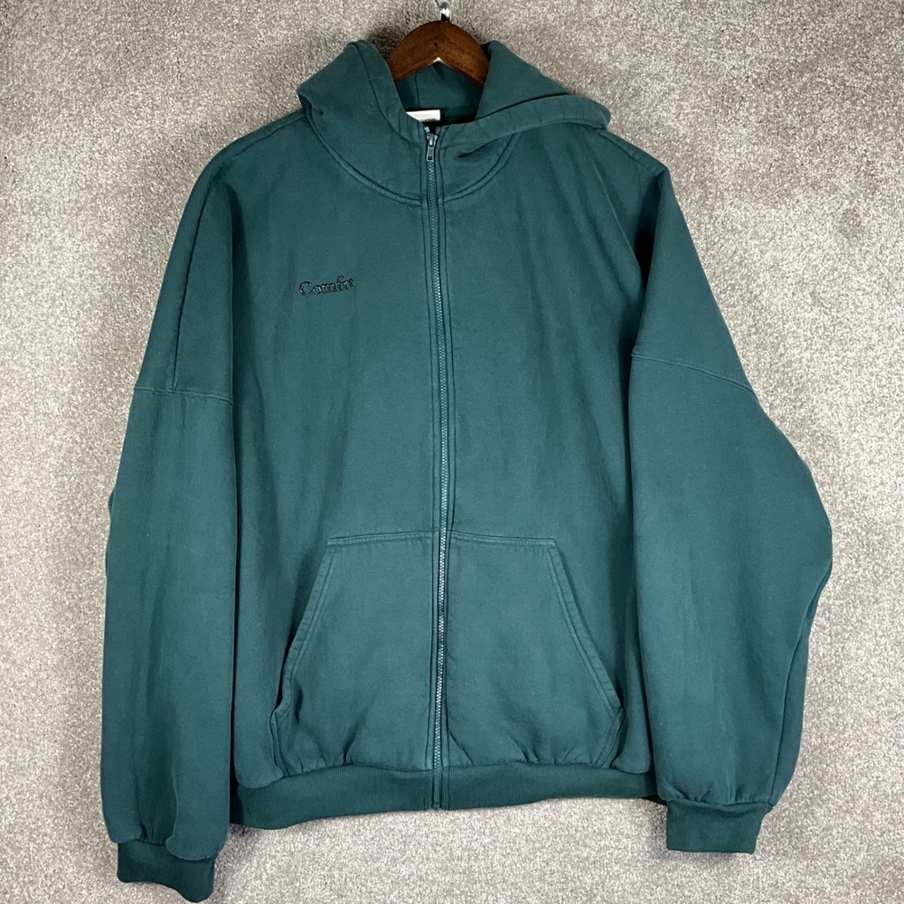 Comfrt Cloud Zip Hoodie Mens 3XL Green Fleece Oversized Full Zip Sweatshirt